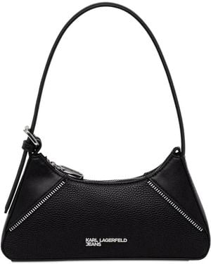 KARL LAGERFELD Small Rebel Logo-Plaque Zip-Detail Shoulder Bag - Black