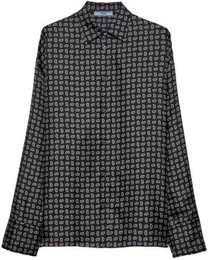 Prada Printed Twill Silk Shirt - Black