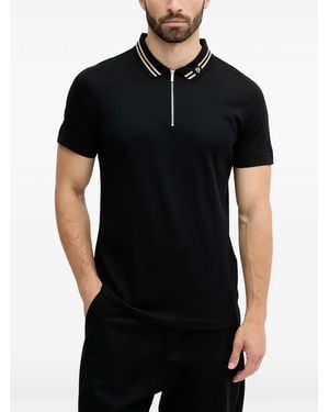 Karl Lagerfeld Zip Striped-Collar Polo Shirt - Black