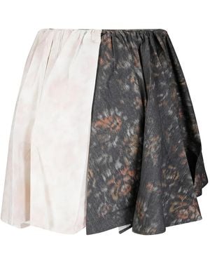 Ganni Printed Draped Mini Skirt - Gray