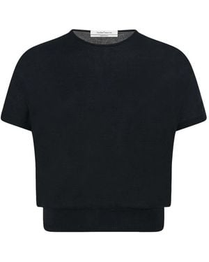 Another Tomorrow Short-Sleeve Wool Top - Black