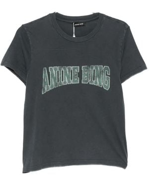 Anine Bing Shelley Logo-Print Cotton T-Shirt - Gray