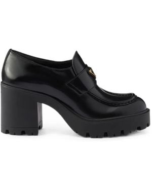Prada Brushed-Leather Loafers - Black