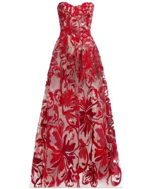 Elie Saab Velvet-Embroidered Maxi Dress