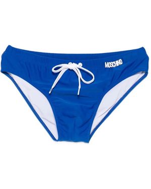 Moschino Logo-Plaque Drawstring Swim Trunks - Blue