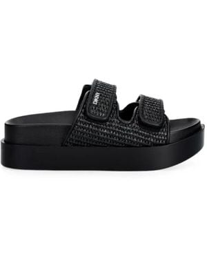 DKNY Piper Touch-Strap Woven Slides - Black