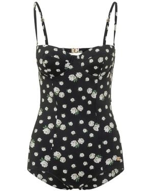 Dolce & Gabbana Floral-Print Dg Logo Swimsuit - Black