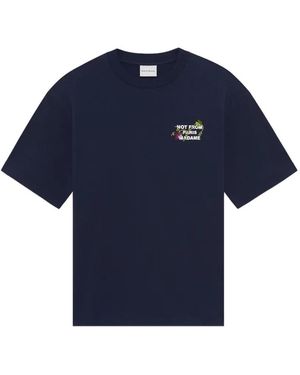 Drole de Monsieur Vine-Embroidered Slogan T-Shirt - Blue