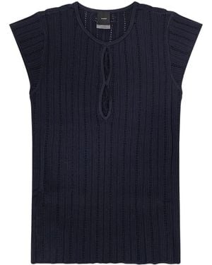 Pinko Crew-Neck Sleeveless Cutout-Detail Sweater - Blue