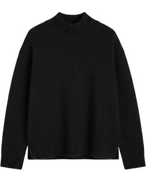 Chinti & Parker Funnel-Neck Ribbed-Trim Jumper - Black