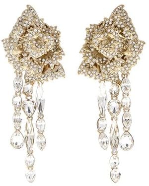 McQueen Crystal-Embellished Flower Earrings - White