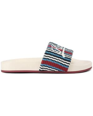 Kurt Geiger Striped-Pattern Logo-Embroidery Slides - White