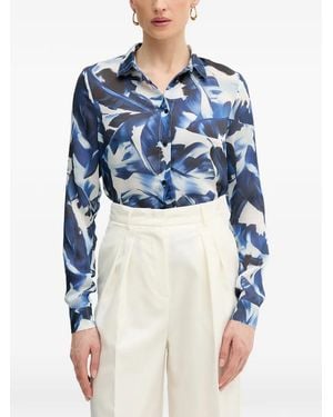 Guess Button-Down-Hemd Mit Blatt-Print - Blau