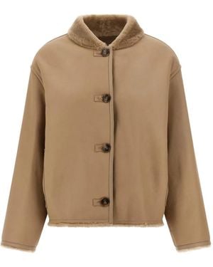 Yves Salomon Shearling Buttoned Leather Coat - Natural