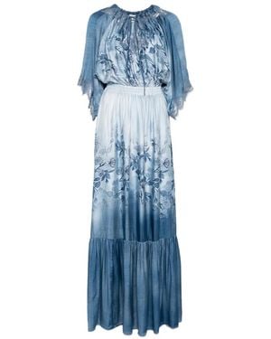 ERMANNO FIRENZE Robe Longue Floral À Bords En Dentelle - Blue