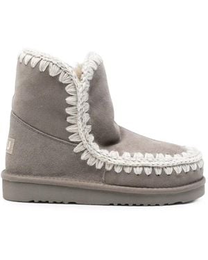 Mou Eskimo 18 Crochet-Trim Sheepskin Boots - Gray