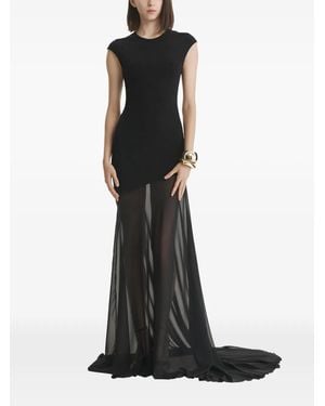 2310 STUDIO Asymmetric Sheer-Panel Maxi Dress - Black