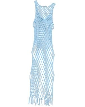 Christopher Esber Open Knit Fringed Dress - Blue