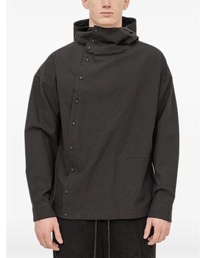 The Viridi-anne Hooded Button-Up Overshirt - Gray