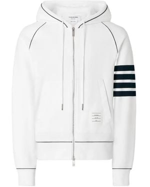 Thom Browne Loopback Stripe-Detail Hoodie - White