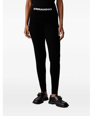 ERMANNO FIRENZE Logo-Intarsia Knitted Leggings - Black