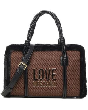 Love Moschino Faux-Fur Trim Logo Tote Bag - Brown