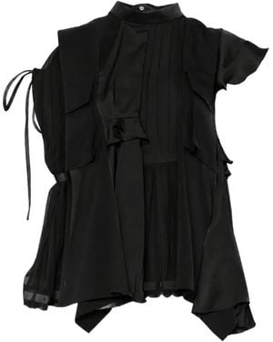 Sacai Ruffled Asymmetric-Hem Top - Black