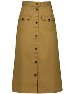 Saint Laurent Cotton Midi Skirt - Natural