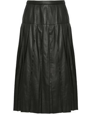 Yves Salomon Pleated Leather Midi Skirt - Black