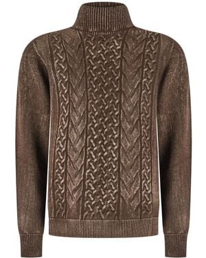 AROVESCIO Pull En Maille Torsadée À Col Montant - Marron