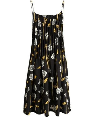 Opening Ceremony Rose-Print Pleated Dress - Black