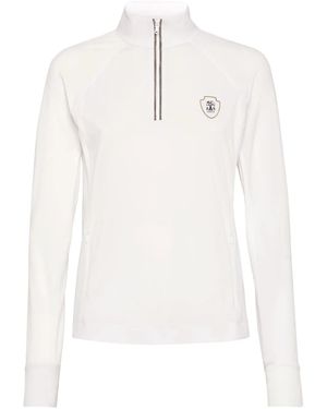 Brunello Cucinelli Techno Piqué Sweatshirt With Logo And Precious Half Zip - White