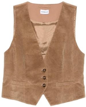 Marella Corduroy Button-Up Waistcoat - Brown