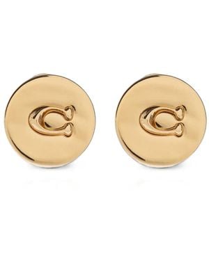 COACH Logo-Plaque Stud Earrings - Metallic
