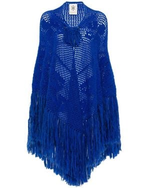 Chiara Is Poncho Scialle Coperta Peonia À Franges - Blue