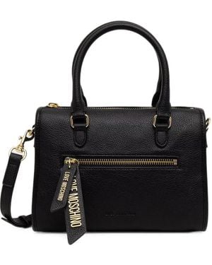 Love Moschino Logo-Plaque Pebbled Tote Bag - Black