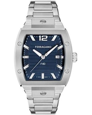 Ferragamo Stainless Steel Tonneau F-80 40Mm - Blue