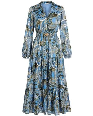 Guess Clarisse Belted Long Dress - Blue