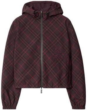 Burberry Check-Pattern Hooded Cropped Jacket - Purple