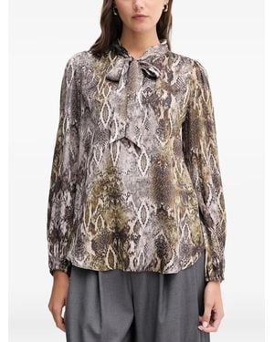 MARC AUREL Snake-Print Bow Blouse - Grey