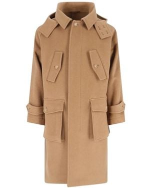 Caruso Foscari Hooded Button-Up Coat - Natural