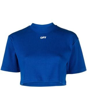 Off-White c/o Virgil Abloh Logo-Print Cropped T-Shirt - Blue