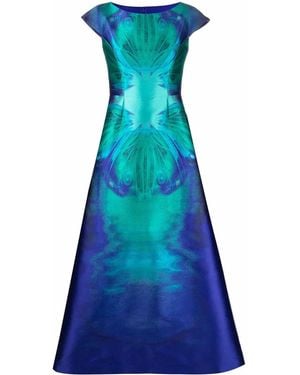 Alberta Ferretti Butterfly-Print A-Line Gown - Blue