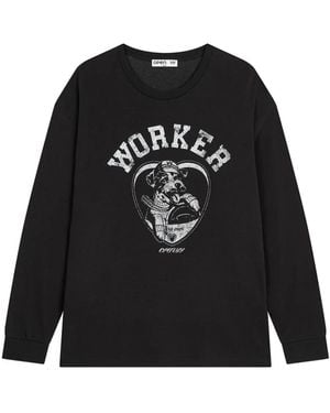 OPEN YY Camiseta de manga larga con perro estampado - Negro