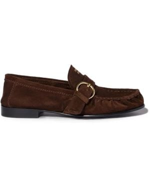 Miu Miu Suede Loafers With Buckle - Brown