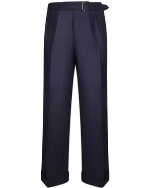 Officine Generale Pantaloni Plissé Con Risvolto - Blu