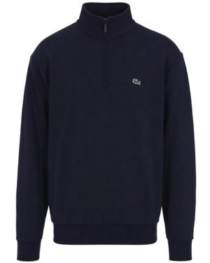 Lacoste Quarter-Zip Logo-Patch Sweater - Blue