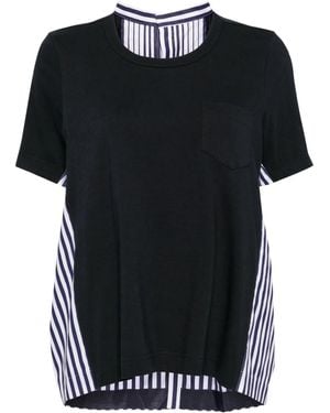 Sacai Paneled Cotton T-Shirt - Black