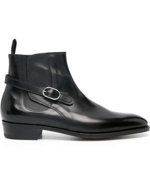 John Lobb Side-Buckle Polished Leather Boots - Black