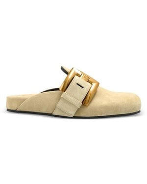Balmain Buckled Flat Mules - Metallic